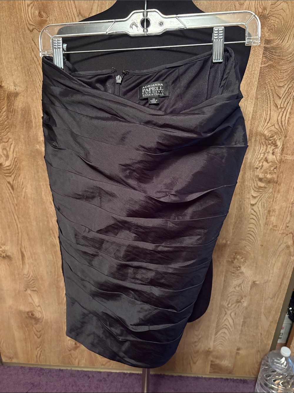 Adrianna Papell Black Ruched Satin Pencil Skirt